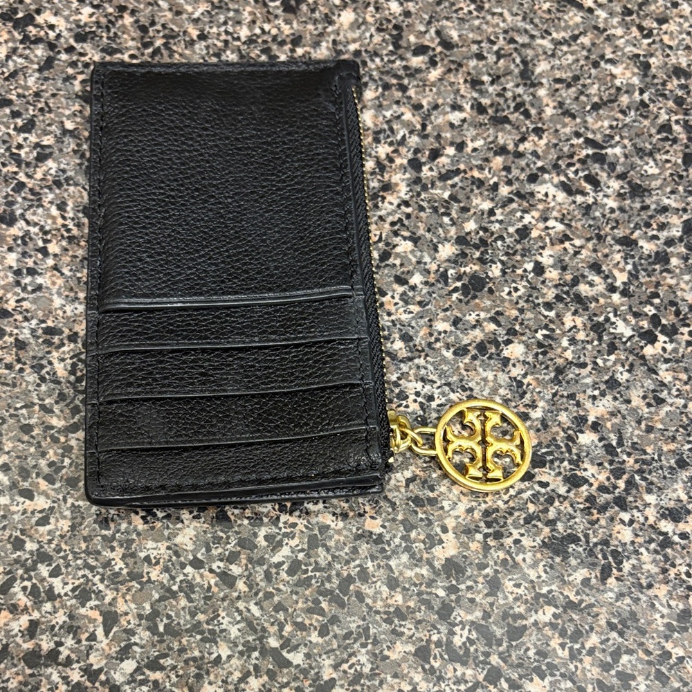 Black Leather Card Holder with Gold Accent